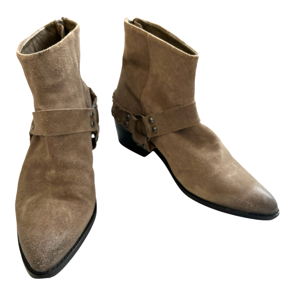 Vintage 7 Alameda Ankle Boot Womens 7.5 Brown Leather Back Zip Harness Western - Picture 2 of 13
